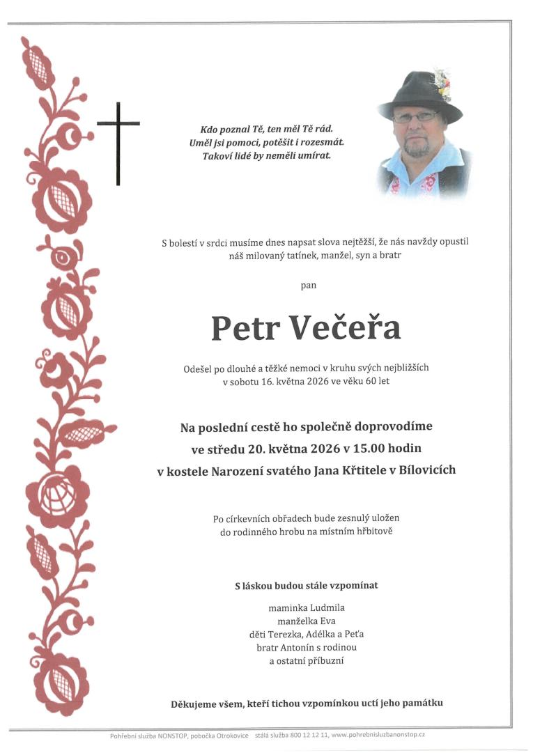 Smuteční oznámení Večeřa Petr